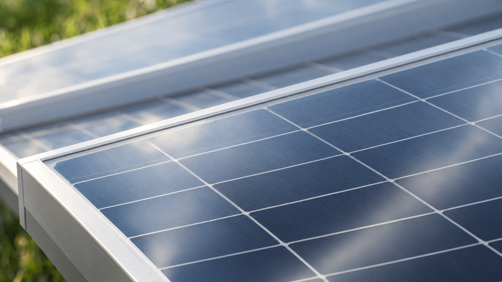 Illustrated close-up of solar-panel glass and cells.