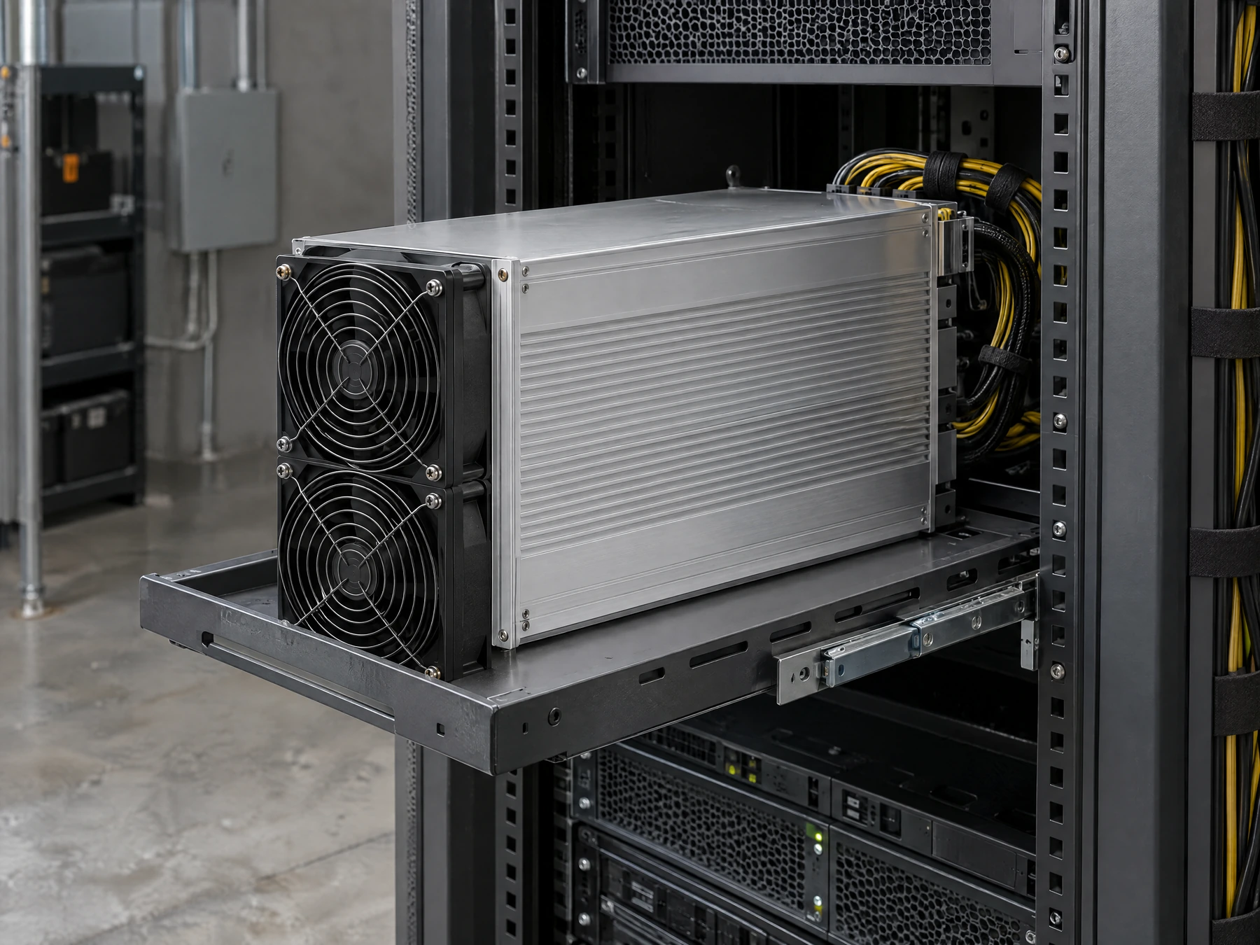 Illustration: Hardware operated for the customer: a miner on an accessible service shelf.