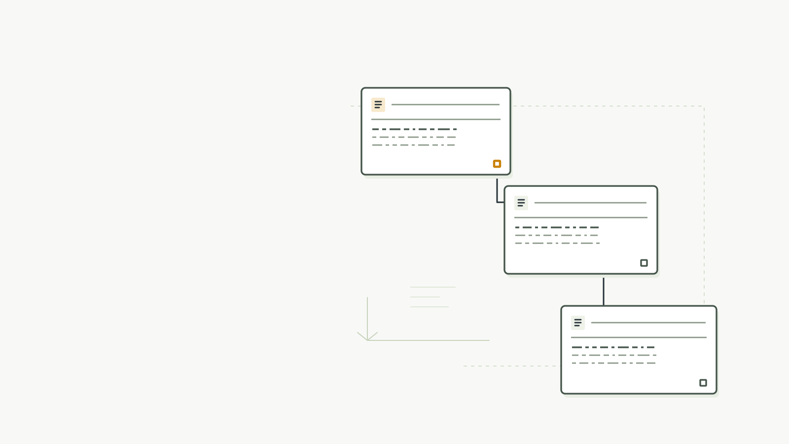 Illustration: Linked record tiles with an inspectable transaction path; no fabricated data.